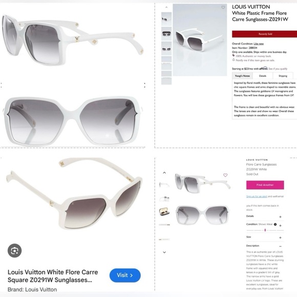 CLASSICALLY LOUIS VUITTON SUNGLASSES IN WHITE , GOLD DETAILING ON LV LOGO - Picture 4 of 16